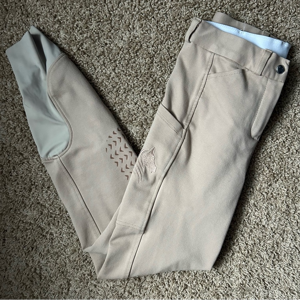 HR Farm Caron Equestrian Pocket Riding Silicone Knee Grip Breeches Size 24 |C26